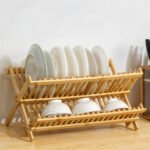 Égouttoir à vaisselle pliable en bambou de haute qualité – حامل أواني الغسيل