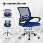 ⁦Chaise de Bureau Ergonomique avec Support Lombaire Bleu – كرسي مكتب مريح مع دعامة للظهر⁩ - الصورة ⁦5⁩
