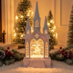 Château à neige lumineux avec paillettes tourbillonnantes – ديكور قلعة الثلج