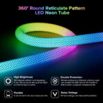 ⁦Bande LED Néon RGB motif réticulaire rond à 360 degrés flexible – شريط إضاءة ملونة⁩ - الصورة ⁦4⁩
