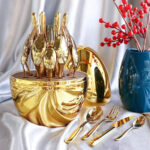 ⁦Serie Ensemble De Couverts Créatifs En Forme De Œuf Dorée 24Pcs – طقم أدوات المطبخ⁩ - الصورة ⁦2⁩