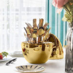 ⁦Serie Ensemble De Couverts Créatifs En Forme De Œuf Dorée 24Pcs – طقم أدوات المطبخ⁩ - الصورة ⁦6⁩