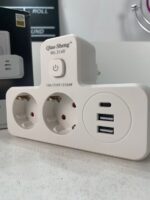 ⁦Rallonge Mural Multifonction – 2 Prises Européennes, 3 Ports USB (dont USB-C) et Lumière LED – مقبس طاقة⁩ - الصورة ⁦8⁩
