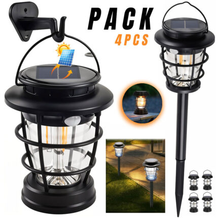 PACK X 4 Lanterne de Jardin Solaire avec Détecteur de Mouvement JF-8818 – مصباح خارجي يعمل بالطاقة الشمسية