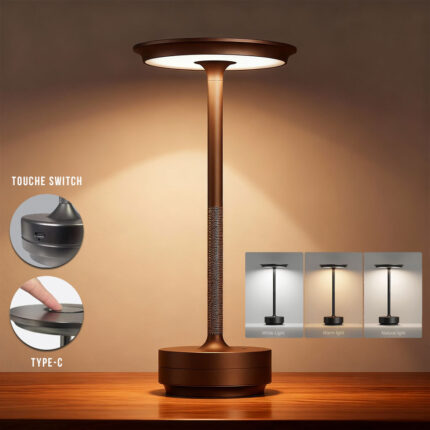 Lampe de table rechargeable sans fil finition de haute qualité LED 3 couleurs – مصباح ديكور بعدة درجات ضوئية