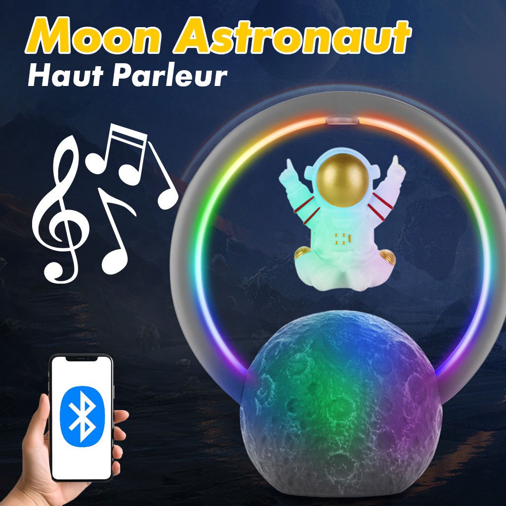 Moon-Astro-cnc.jpg Haut-parleur Bluetooth et Lampe d’astronaute en lévitation magnétique avec lampe flottante en forme de lune rotative - الصورة 1