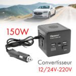 ⁦Convertisseur de tension en voiture avec surveillance de puissance 150 watts, 12 volts, 2 USB, 1 USB type C et 2 prises⁩ - الصورة ⁦2⁩