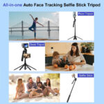⁦Trépied perche à selfie PLOKAMA avec deux lumières LED et télécommande sans fil 4en1 – حامل هاتف وعصى سيلفي قابل للتمدد مع إضاءة مدمجة⁩ - الصورة ⁦2⁩