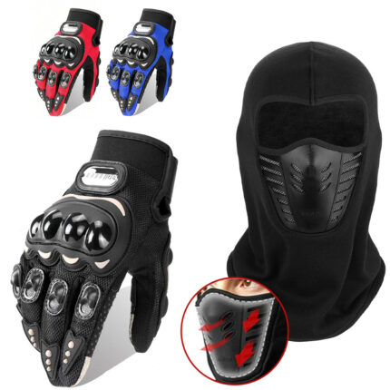 Pack Moto Hiver Cagoule Excefore en Polaire + Gants Pro Biker respirants avec protections antidérapantes