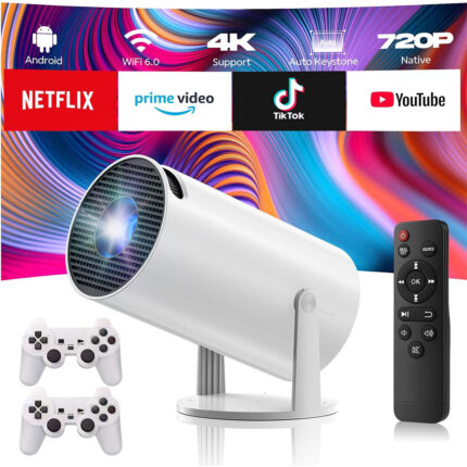Projecteur de Jeux Intelligent a Haute Résolution avec Deux Manettes – مشغل ألعاب وجهاز عرض على الحائط