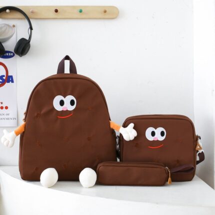 Ensemble de sacs d’école Kawai pour adolescents 3Pcs Language Marron – محفظة 3 قطع كاواي بني