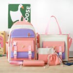 Ensemble de sacs d’école Kawai pour adolescents 5Pcs Guiyu V1 Rose – محفظة 5 قطع كاواي وردي