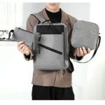 ⁦Sac à Dos de Grande Capacité pour Homme 3en1 Tendance pour Lycéens - Gris⁩ - الصورة ⁦6⁩
