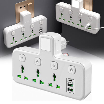 Multiprise Murale LED avec 2 ports USB-A et 1 port USB-C (charge rapide) – مقبس طاقة مقبس طاقة مع منافذ شحن