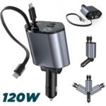 Chargeur de Voiture Rétractable 4en1 120W – شاحن سريع