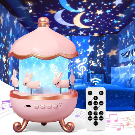Projecteur ciel étoilé lapins rotation à 360° pour chambre d’enfants – جهاز تنويم الأطفال برسومات ملونة