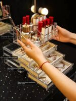 ⁦Boîte de rangement de maquillage acrylique avec 3 tiroirs⁩ - الصورة ⁦4⁩