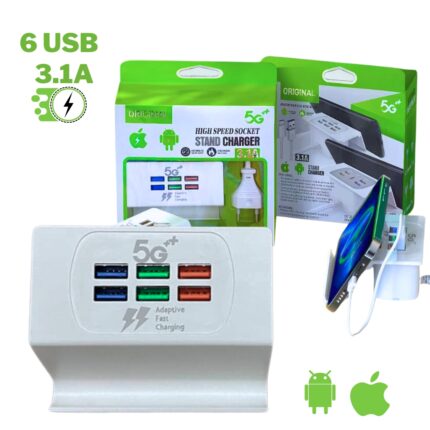 Station De Charge Rapide USB Avec 6 Prises et support Smart-phone - قاعدة شحن سريعة مع 6 مقابس، حامل هاتف