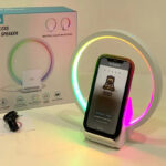 ⁦Lampe de chevet avec chargeur sans fil, haut-parleurs Bluetooth rechargeables support de charge rapide, 15W BT-256⁩ - الصورة ⁦8⁩