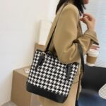 Sacs à bandoulière pied-de-poule Vintage pour femmes grande capacité