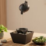 Fontaine théière flottante décoration de table avec lumières LED et pierres – نافورة مياه على شكل إبريق شاي عائم