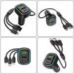 ⁦Chargeur de voiture à 3 ports avec câble de charge 3 en 1 intégré (Lightning/Type-C/Micro USB) - شاحن سيارة⁩ - الصورة ⁦6⁩