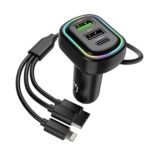⁦Chargeur de voiture à 3 ports avec câble de charge 3 en 1 intégré (Lightning/Type-C/Micro USB) - شاحن سيارة⁩ - الصورة ⁦7⁩