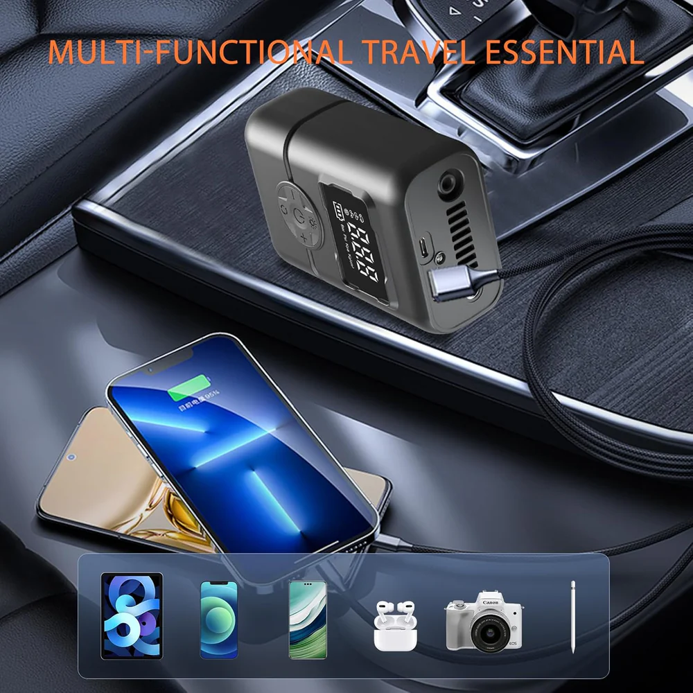 ⁦Gonfleur de pneus portable sans fil avec manomètre, arrêt automatique et lumière LED - جهاز ضغط العجلات محمول⁩ - الصورة ⁦3⁩