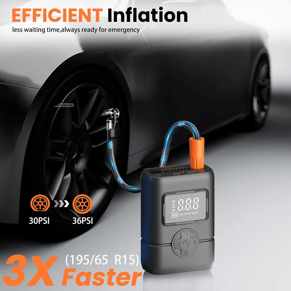 ⁦Gonfleur de pneus portable sans fil avec manomètre, arrêt automatique et lumière LED - جهاز ضغط العجلات محمول⁩ - الصورة ⁦10⁩