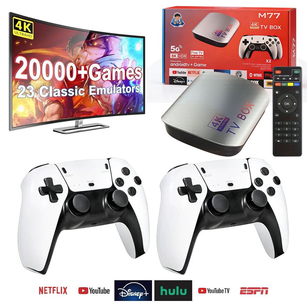 1778667138299_zm9s4hhw_m77-cnc TV Box & Game Console M77 Ultra HD avec Deux Manettes et Télécommande - جهاز الترفيه والألعاب المتكامل - الصورة 1