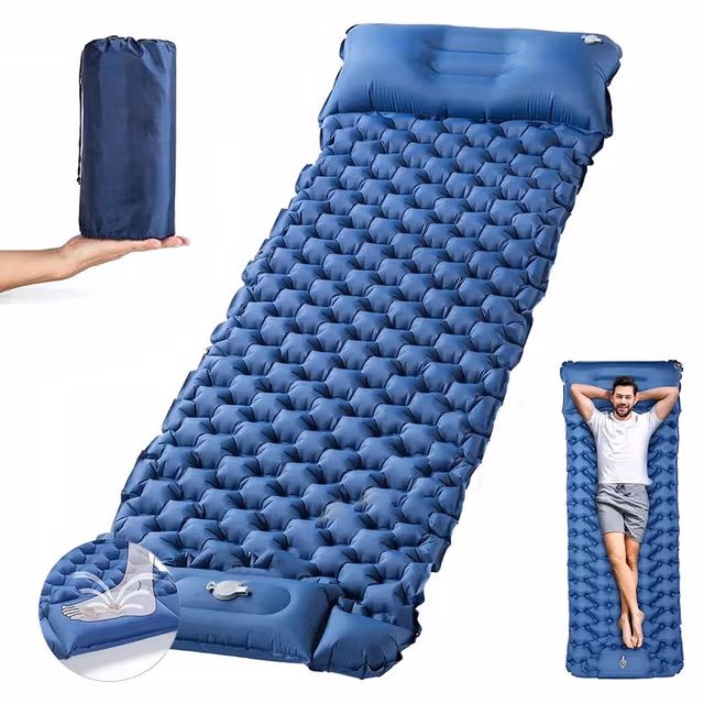 1780585045182-hdmpwz Matelas de Camping Gonflable Portable - فراش التخييم الهوائي القابل للنفخ بالقدم مع وسادة مدمجة - الصورة 1