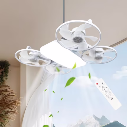 Ventilateur de Plafond Lumineux Design Drone E27 avec Télécommande - مروحة إضاءة ذكية بتصميم طائرة درون مع يد تحكم
