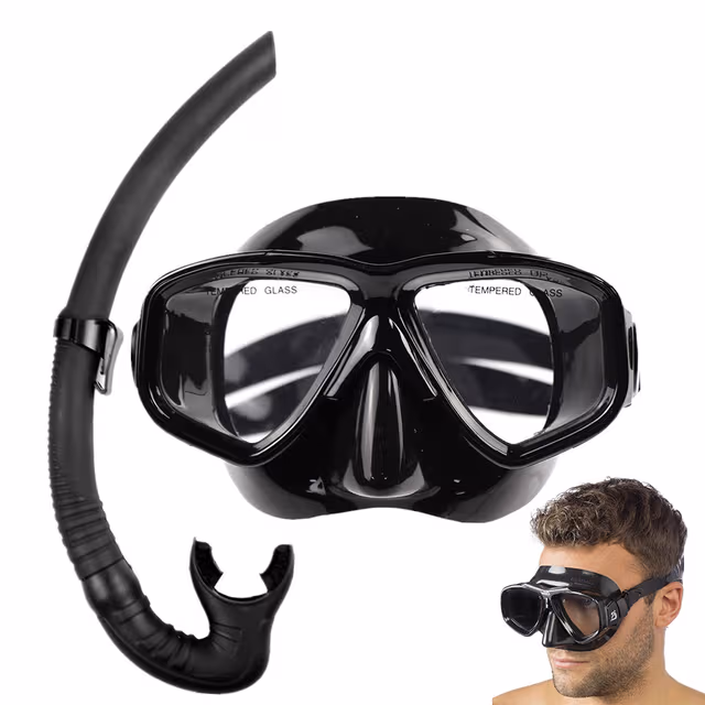 1781085116356-1vwxq5 Kit de Snorkeling Masque en Verre Trempé Anti-Fuite et Tuba Flexible Grand Diamètre - طقم قناع الغوص أنبوب تنفس مرن - الصورة 1