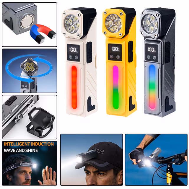 1782378727995-zjbrcy Lampe de Travail LED Multifonction T130 Éclairage Latéral RGB et Écran LCD - مصباح العمل الذكي متعدد الوظائف بمغناطيس - الصورة 1