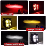 ⁦Projecteur Antibrouillard LED Forme Chouette 40W - Éclairage Jaune/Blanc ET Devil Eye Rouge - مصابيح ضباب ليد بتصميم عين البومة⁩ - الصورة ⁦4⁩