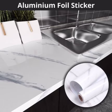 Papier Peint Adhésif en Aluminium pour Cuisine Anti-Chaleur, Anti-Huile Motif Marbré - ورق ولاصق ألومنيوم حراري مقاوم للحرارة والزيوت للمطابخ