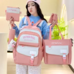 ⁦Sac à Dos Multifonctionnel Kawaii Grand Volume Imperméable et Résistant 5Pcs Rose SACKDS10RS - حقيبة ظهر بعدة قطع بتصميم كاوايي⁩ - الصورة ⁦2⁩