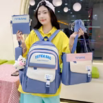⁦Sac à Dos Multifonctionnel Kawaii Grand Volume Imperméable et Résistant 5Pcs Bleu SACKDS10BL - حقيبة ظهر بعدة قطع بتصميم كاوايي⁩ - الصورة ⁦2⁩