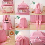 ⁦Sac à Dos Multifonctionnel Kawaii Grand Volume Imperméable et Résistant 5Pcs Rose SACKDS11RS - حقيبة ظهر بعدة قطع بتصميم كاوايي⁩ - الصورة ⁦3⁩