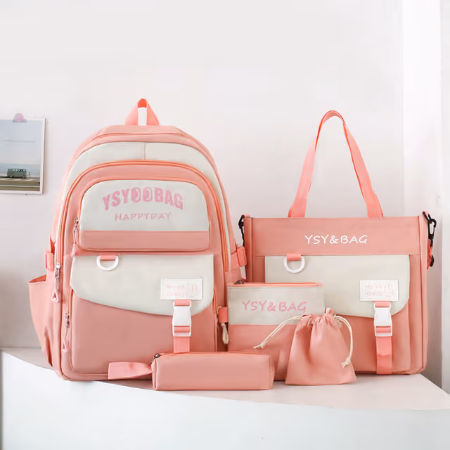 1785748680126-xg0gvd Sac à Dos Multifonctionnel Kawaii Grand Volume Imperméable et Résistant 5Pcs Rose SACKDS10RS - حقيبة ظهر بعدة قطع بتصميم كاوايي - الصورة 1