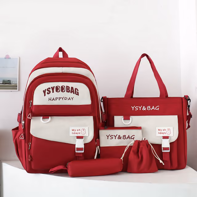 1785750828689-txhw4d Sac à Dos Multifonctionnel Kawaii Grand Volume Imperméable et Résistant 5Pcs Rouge SACKDS10RG - حقيبة ظهر بعدة قطع بتصميم كاوايي - الصورة 1