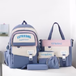 Sac à Dos Multifonctionnel Kawaii Grand Volume Imperméable et Résistant 5Pcs Bleu SACKDS10BL - حقيبة ظهر بعدة قطع بتصميم كاوايي