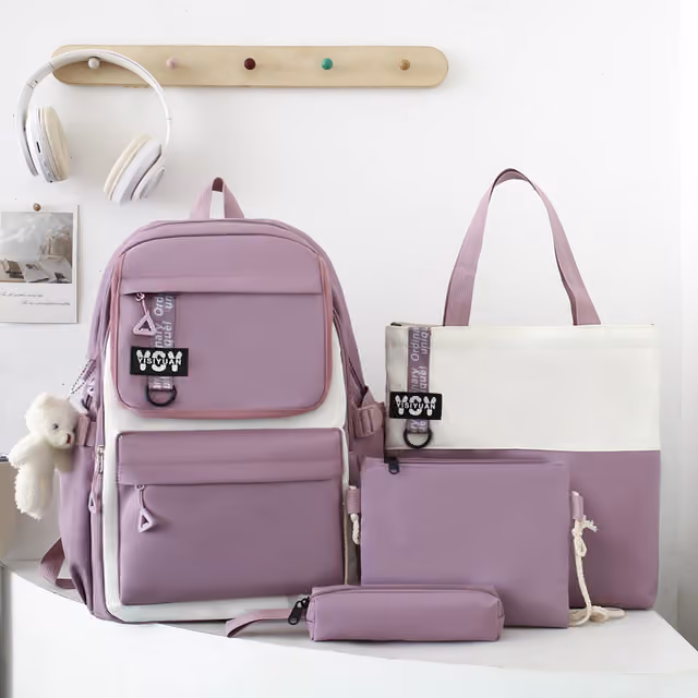 1785761023787-gjph3k Sac à Dos Multifonctionnel Kawaii Grand Volume Imperméable et Résistant 4Pcs Mauve SACKDS12MV - حقيبة ظهر بعدة قطع بتصميم كاوايي - الصورة 1