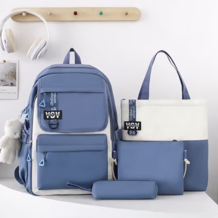 Sac à Dos Multifonctionnel Kawaii Grand Volume Imperméable et Résistant 4Pcs Bleu SACKDS12BL - حقيبة ظهر بعدة قطع بتصميم كاوايي