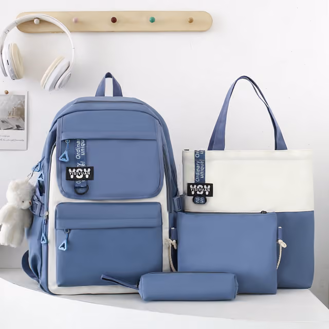 1785761359004-juvu7g Sac à Dos Multifonctionnel Kawaii Grand Volume Imperméable et Résistant 4Pcs Bleu SACKDS12BL - حقيبة ظهر بعدة قطع بتصميم كاوايي - الصورة 1