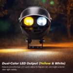 ⁦Projecteur LED Auxiliaire pour Moto et Scooter Double Couleur Blanc et Jaune Helmet Design 1Pcs - كشاف إضاءة لدراجات النارية بتصميم خوذة وإضاءة مزدوجة⁩ - الصورة ⁦3⁩