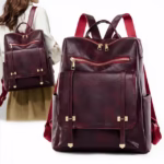 Sac à dos rétro en cuir synthétique pour femme Grenat - حقيبة ظهر نسائية من الجلد