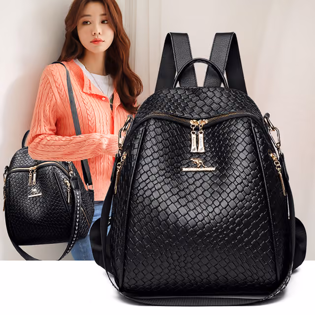 1786192892763-s2ux3g Sac à Dos Femme en Cuir Tressé Élégant avec Ceinture D'Épaule Convertible - حقيبة ظهر جلدية للنساء بتصميم فاخر - الصورة 1