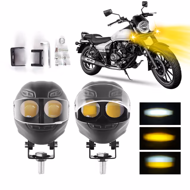1786193448292-m79uzn Projecteur LED Auxiliaire pour Moto et Scooter Double Couleur Blanc et Jaune Helmet Design 1Pcs - كشاف إضاءة لدراجات النارية بتصميم خوذة وإضاءة مزدوجة - الصورة 1