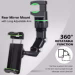⁦Support Téléphone Voiture pour Rétroviseur Rotation 360°, Bras Long Ajustable - حامل هاتف لمرآة الرؤية الخلفية للسيارة مع دوران 360° وذراع قابل للتعديل⁩ - الصورة ⁦2⁩